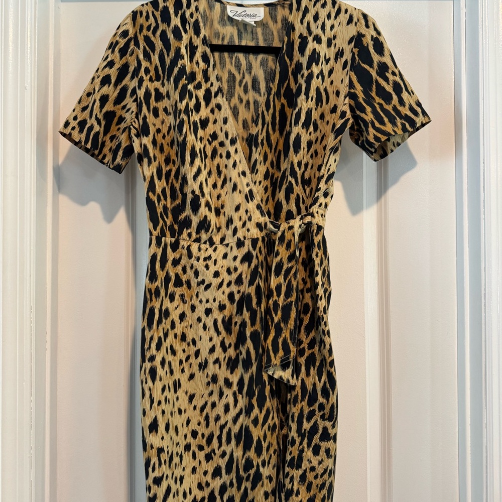 Vintage Silk Leopard Midi Wrap Dress